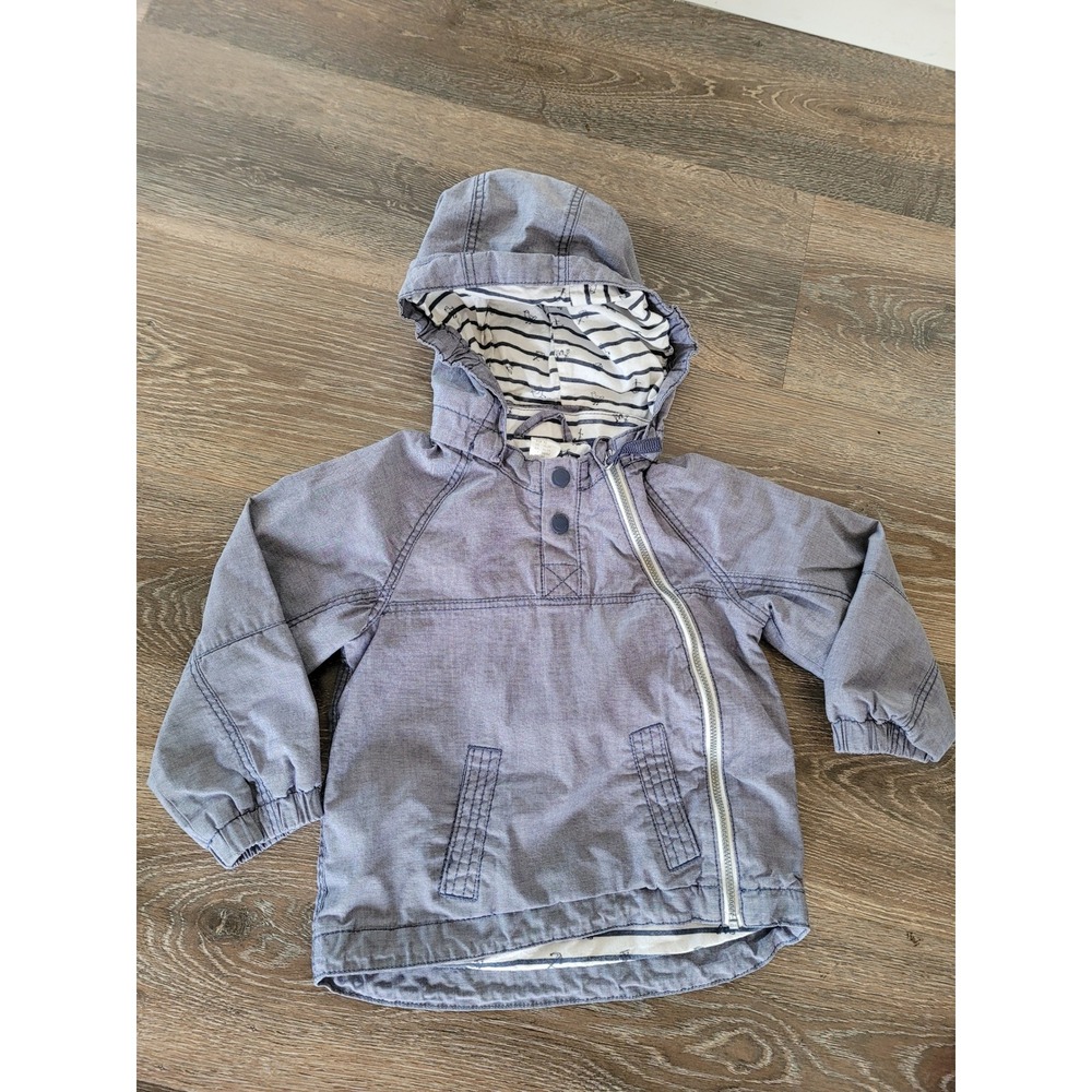 H&M Hooded Jacket Full Zip Lightweight Blue Striped Lining Size 1 1/2-2Y #5
